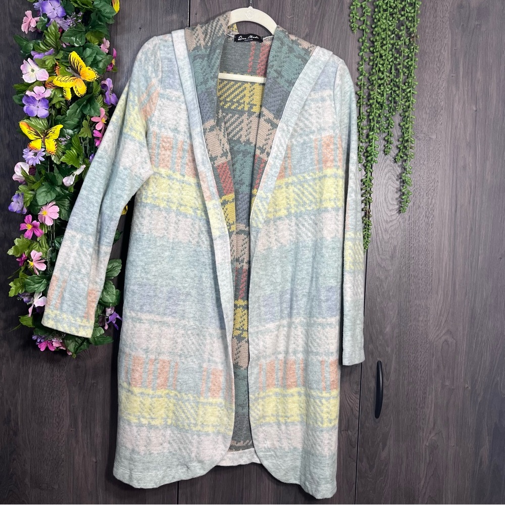 ₽💙2/$40💙Rae Mode Plaid Open Front Hooded Long Cardigan Size Small
